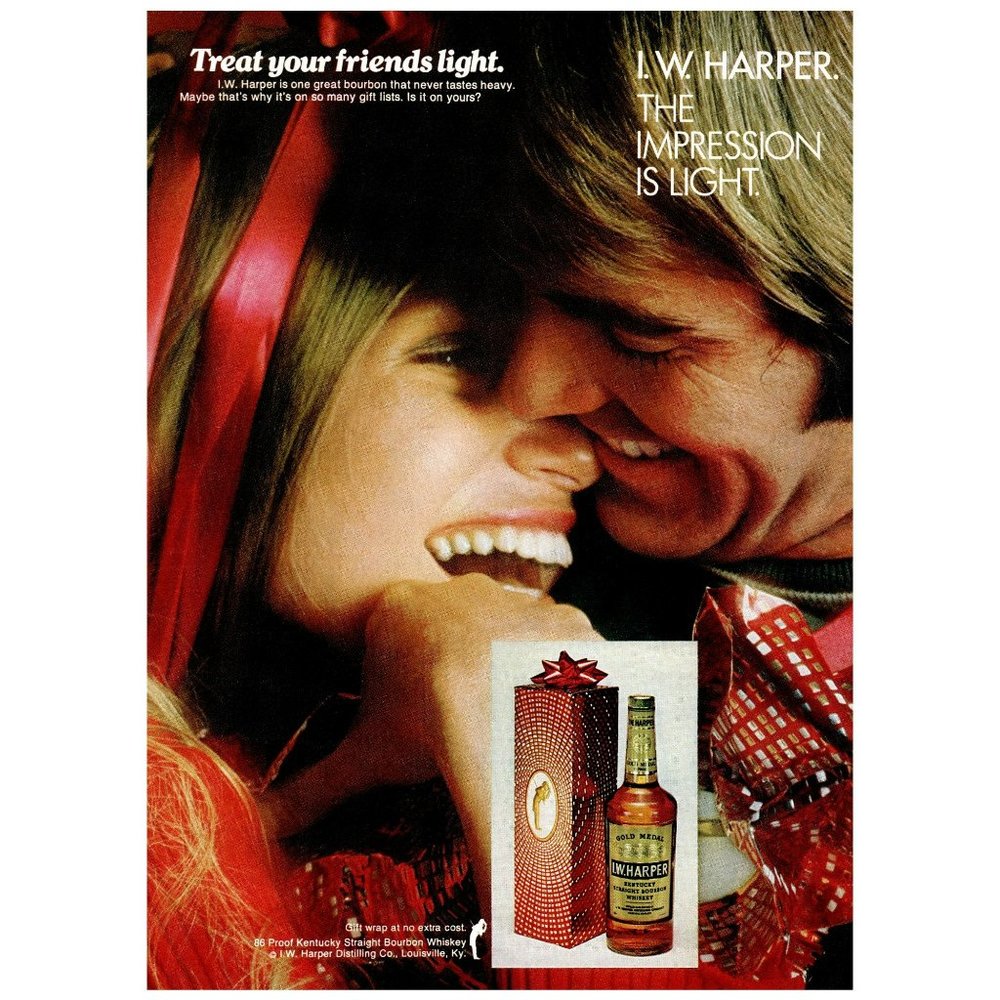 1972 I.W. Harper Bourbon Treat Your Friends Light Vintage Print Ad Wall Art